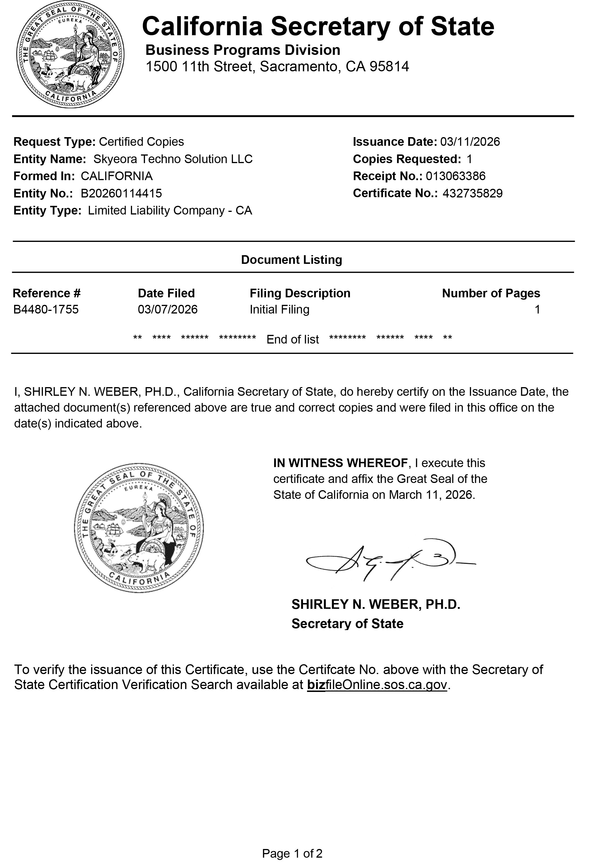 Company Registration Certificate